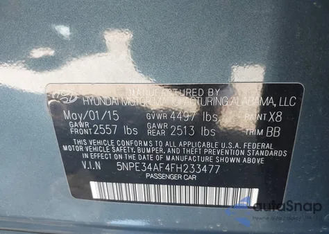 2015 Hyundai Sonata Sport из США, поврежденный, VIN 5NPE34AF4FH233477